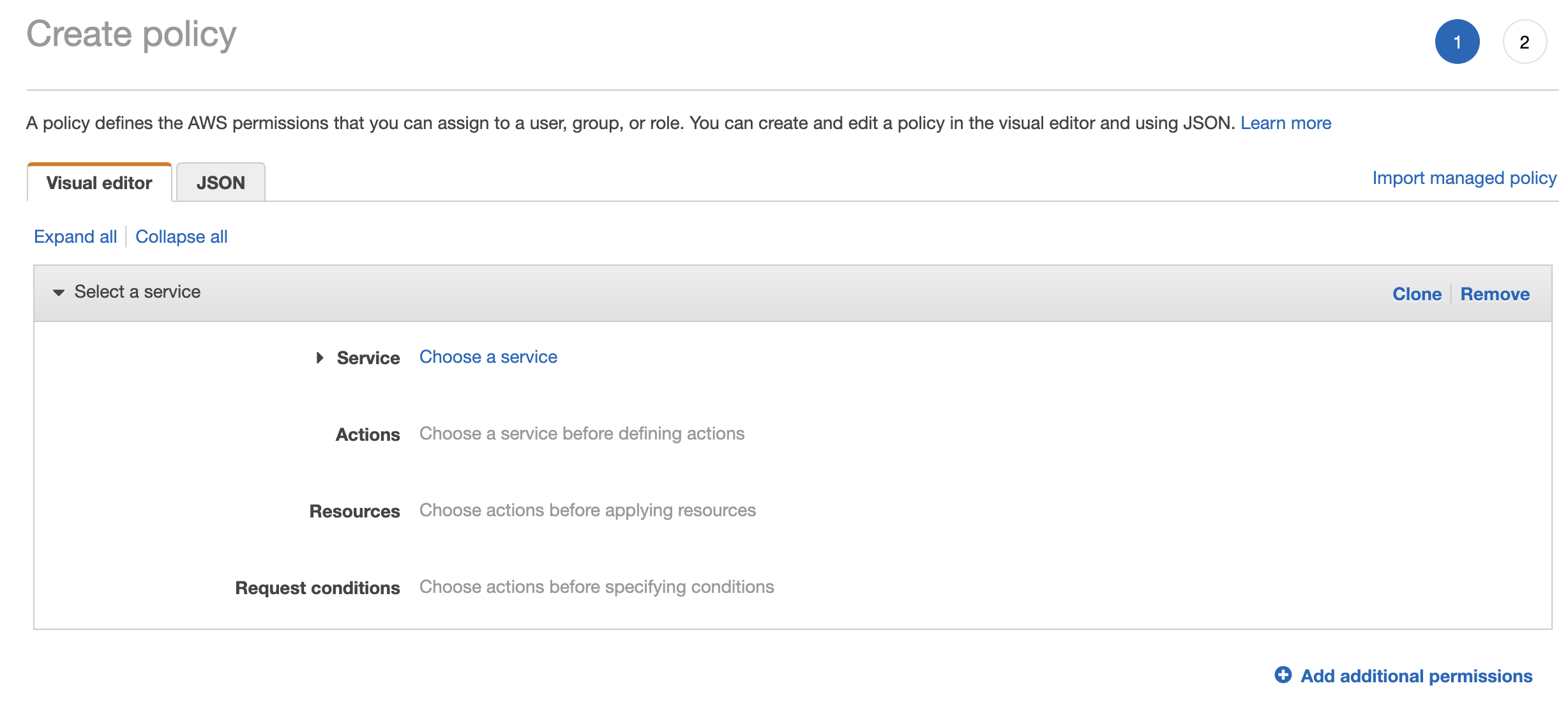 Use the visual editor to craft a policy with appropriate access. Step 3B