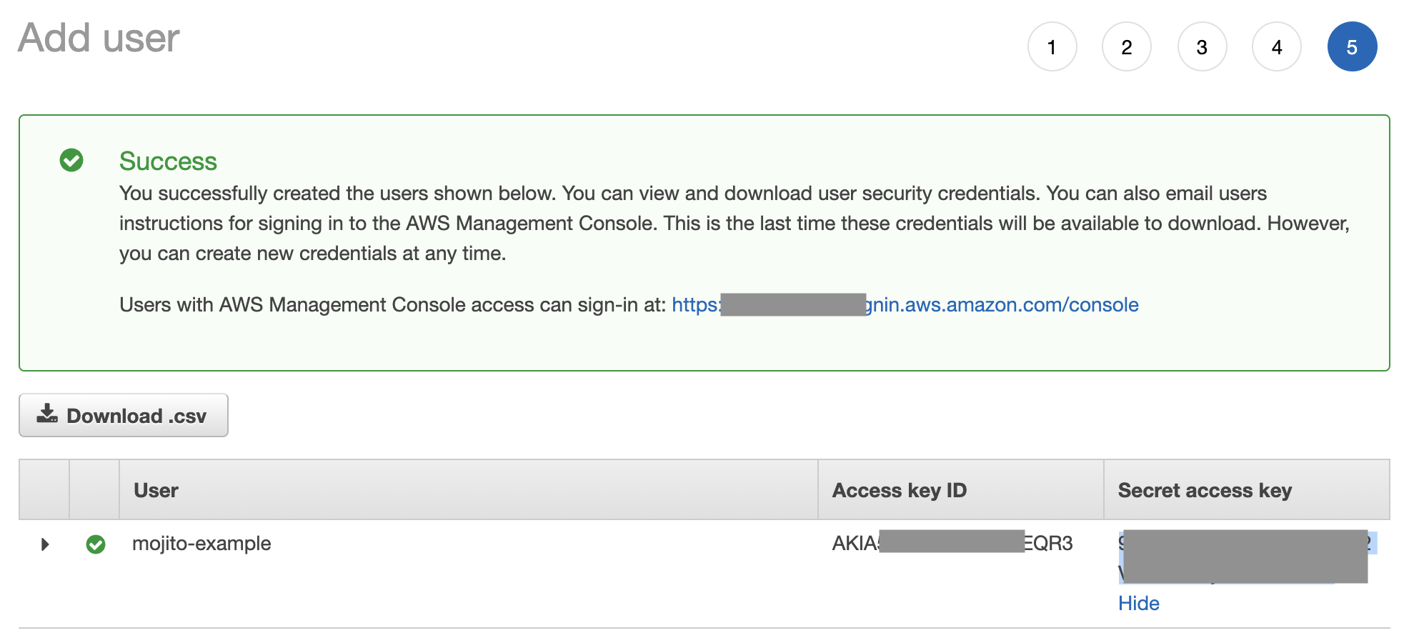 Grab the Access Key and Access Secret for use later on Step 6