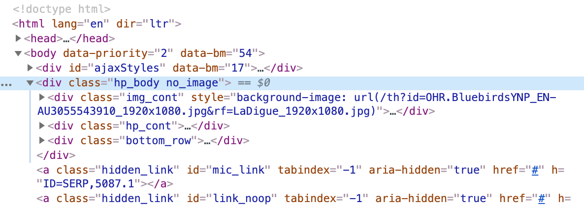 How to transform the Bing Homepage so it shows no background image.